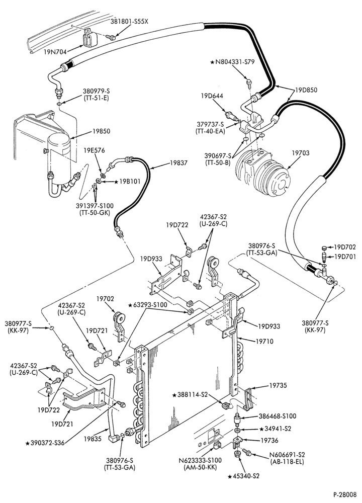 AC HOSES & TUBES-8 cyl. - 5.0L - in-plant charged-F & U