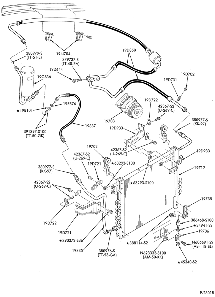 AIR CONDITIONING-Condenser & hoses - integral - 8 cyl. 5.8L-U150