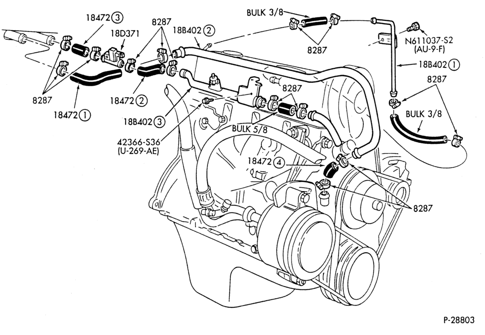 HEATER HOSES & TUBES-4 cyl. - 2.3L - w/A/C - w/Turbo-P,MP