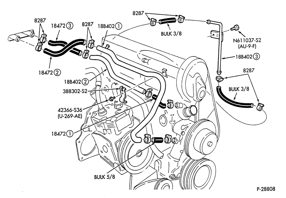 HEATER HOSES & TUBES-4 cyl. - 2.3L - w/A/C-P,MP
