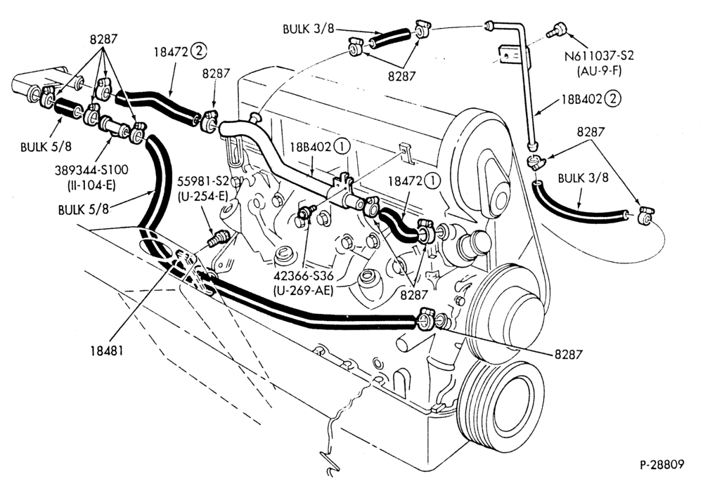 HEATER HOSES & TUBES-4 cyl. - 2.3L - w/o A/C-P,MP