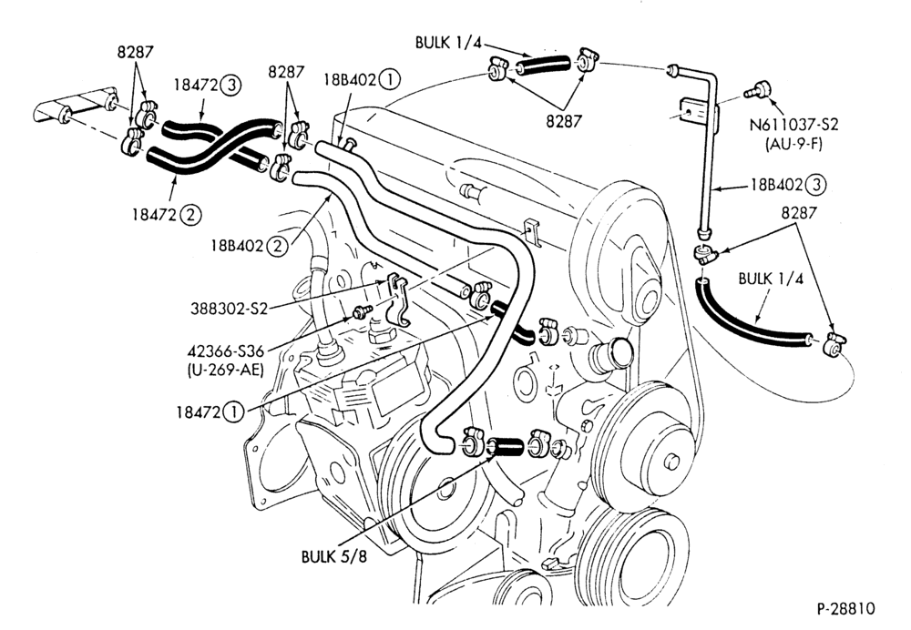 HEATER HOSES & TUBES-4 cyl. - 2.3L - w/A/C - w/Turbo-P,MP