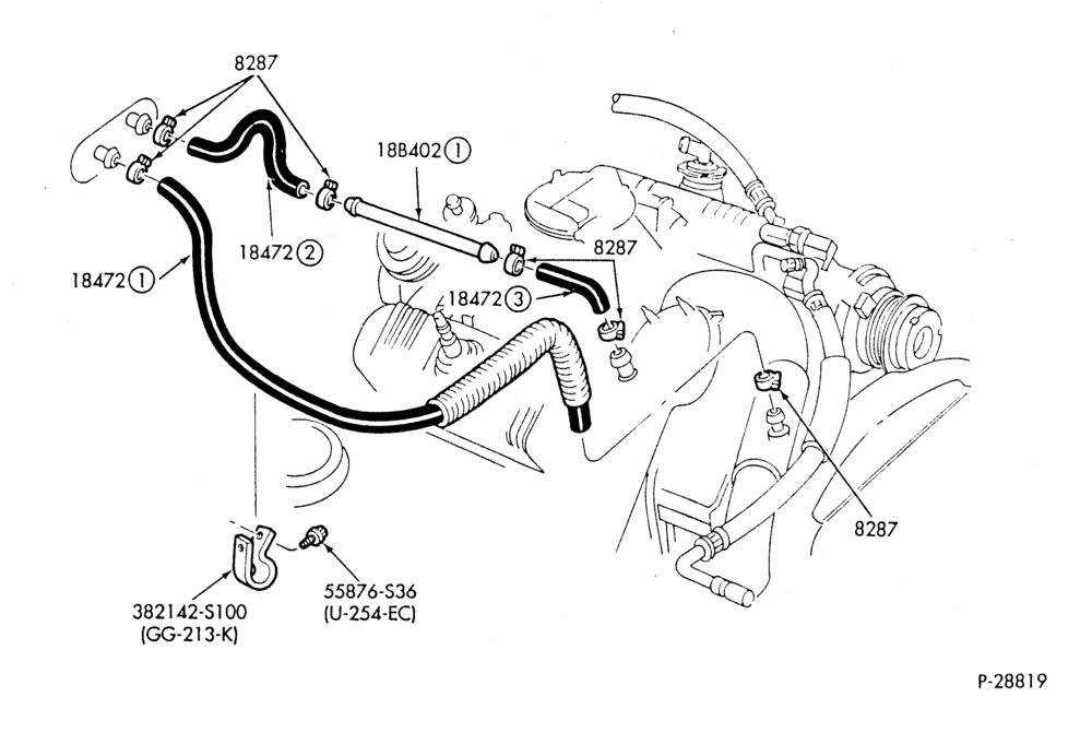 HEATER HOSES & TUBES-6 cyl. - 3.8L - w/o A/C-G,MG