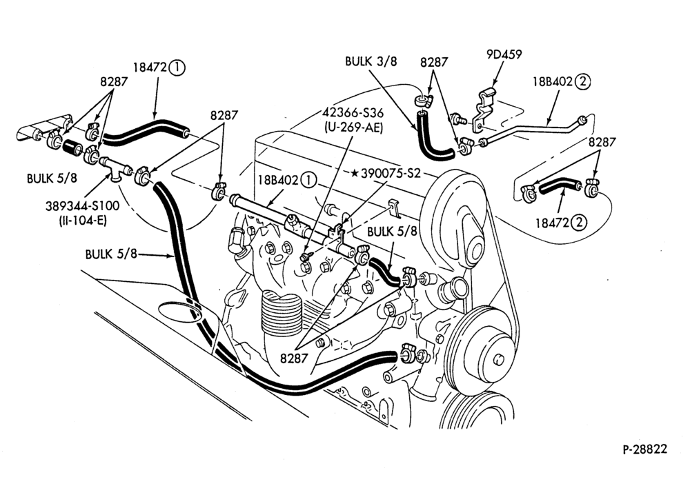 HEATER HOSES & TUBES-4 cyl. - 2.3L - w/o A/C-G,MG