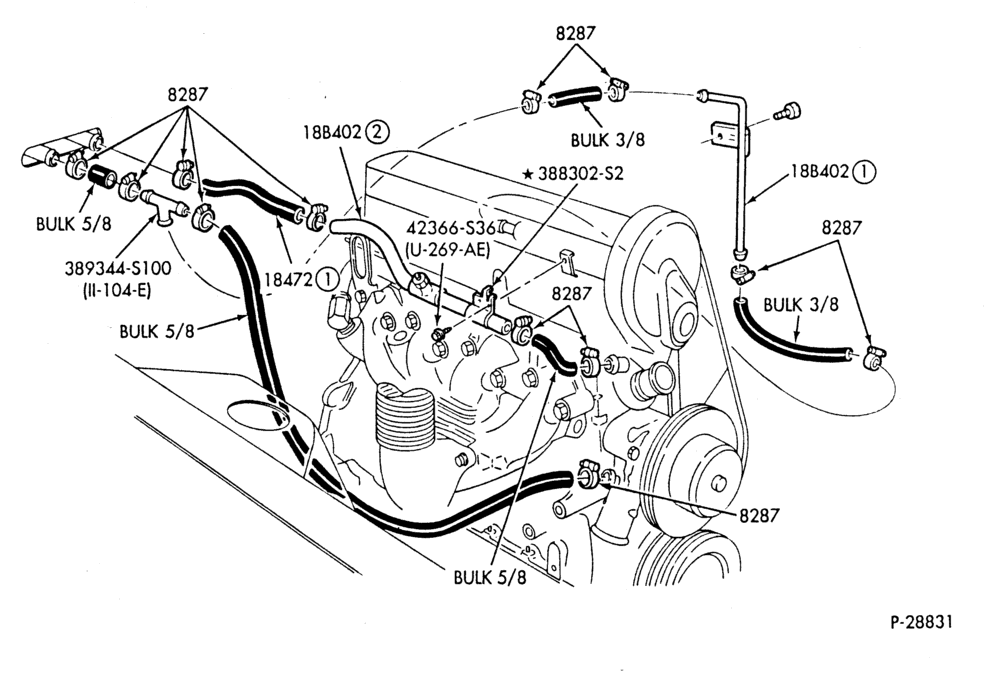 HEATER HOSES & TUBES-4 cyl. - 2.3L - w/o A/C-G,MG