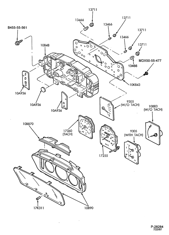 106 - STARTER, IGNITION AND HEADLAMP SWITCHES-Instrument cluster and related parts - w/tachometer