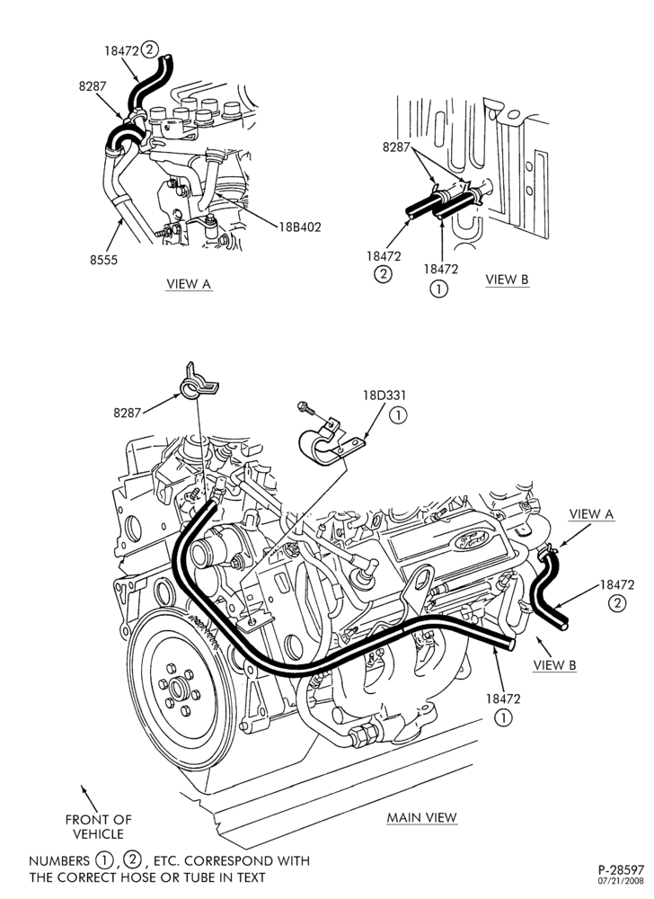 184 - HEATERS-Heater hoses - main - 6 cyl. 3.8L - w/o aux. heater-TW