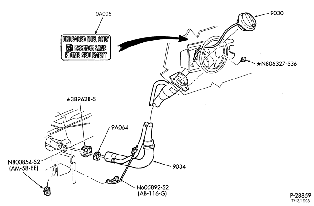 90.1 - 6 CYL. 3.0L - EXC. SOHC-Fuel filler pipe installation
