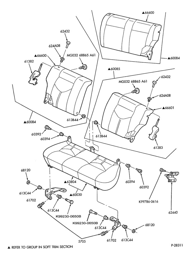 610 - SEATS AND SEAT BELTS-Rear seat parts - B/T 61