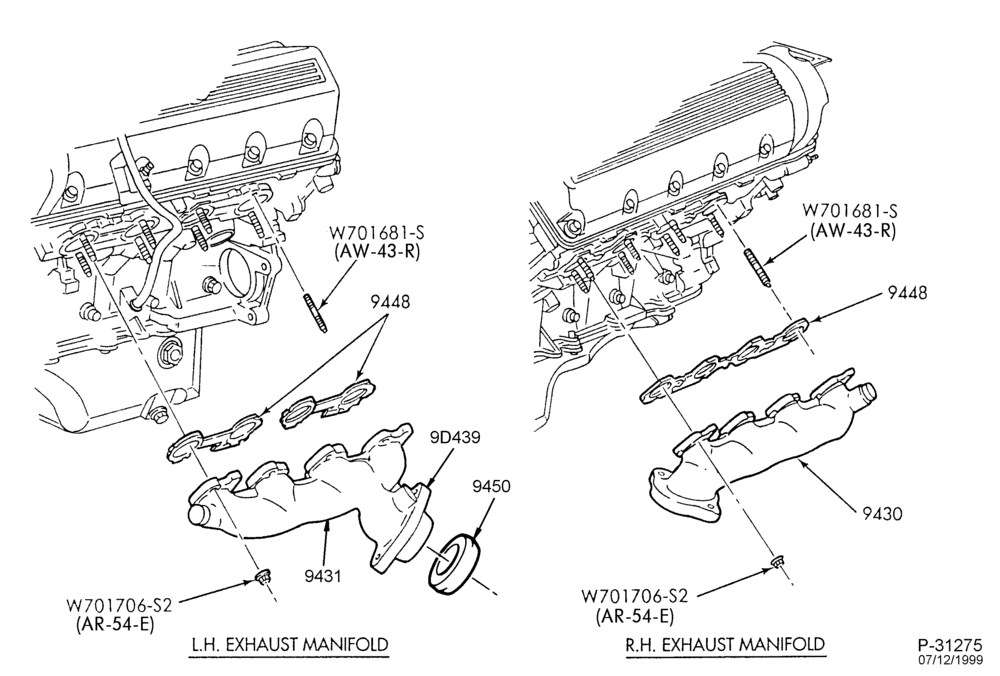 90.1 - 8 CYL. 4.6L-Manifold installation - exhaust - SOHC