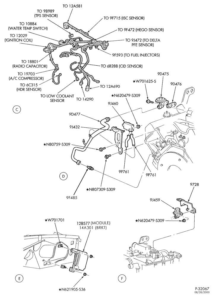 94.9 - 8 CYL. 4.6L-Powertrain control module - (P.C.M.) - SOHC - Page B