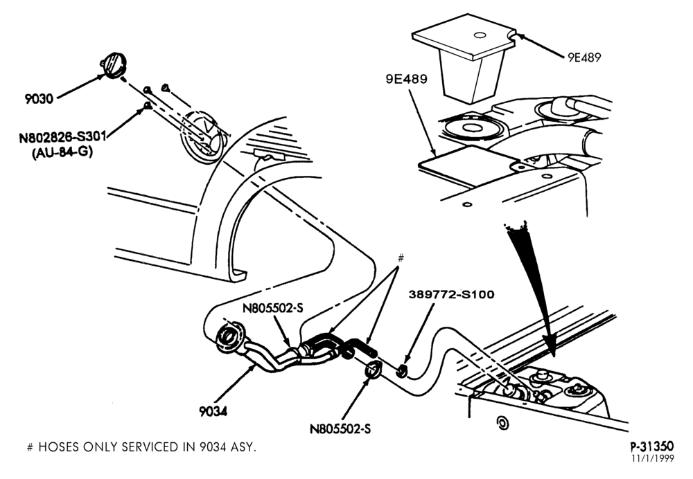 90.1 - 8 CYL. 4.6L-Fuel filler pipe installation