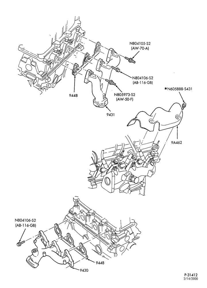 90.1 - 6 CYL. 3.0L - EXC. DOHC-Manifold installation - exhaust