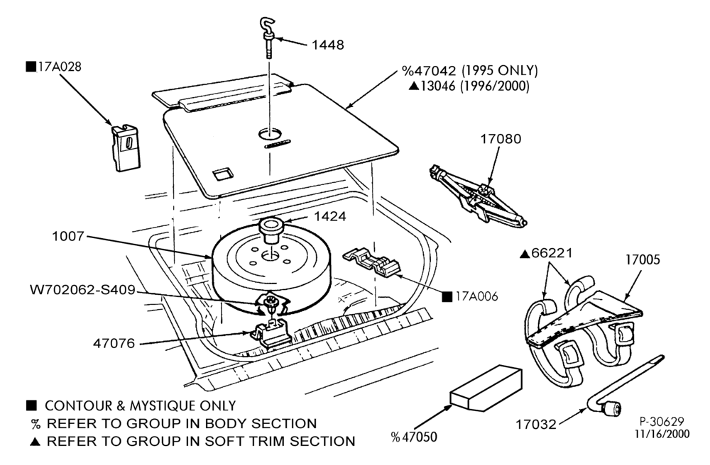 175.1 - SPEEDOMETER, BUMPERS, MIRRORS AND WIPERS-Jack and spare wheel parts - Mini Tire