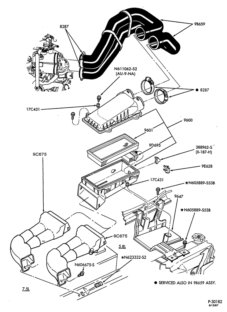 96 - 8 CYL. 5.8L - GAS-Air cleaner - exc. California