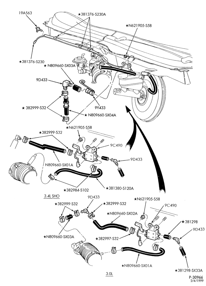 90 - 8 CYL. 3.4L - SHO - E (TAURUS)-Manifold installation - vacuum outlet