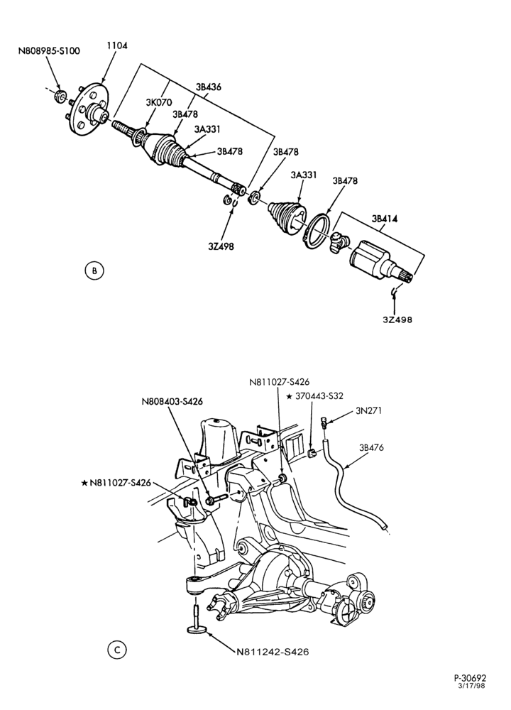 30.1 - STEERING WHEEL AND COLUMN-Details & related parts - Page B-B (RHD Postal)