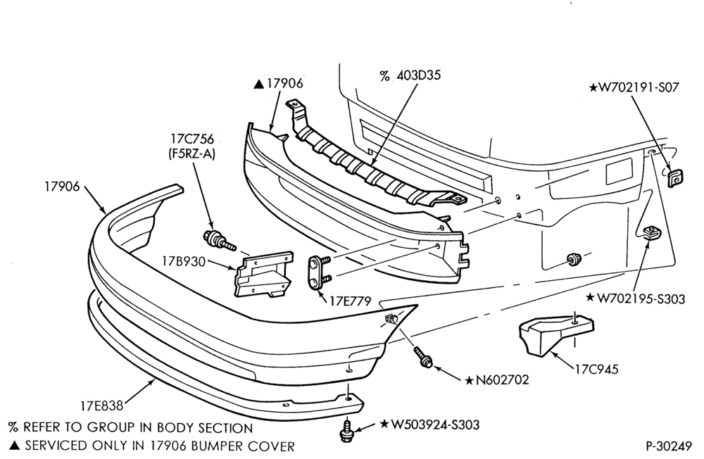 176.1 - SPEEDOMETER, BUMPERS, MIRRORS AND WIPERS-Bumper - rear - Mystique