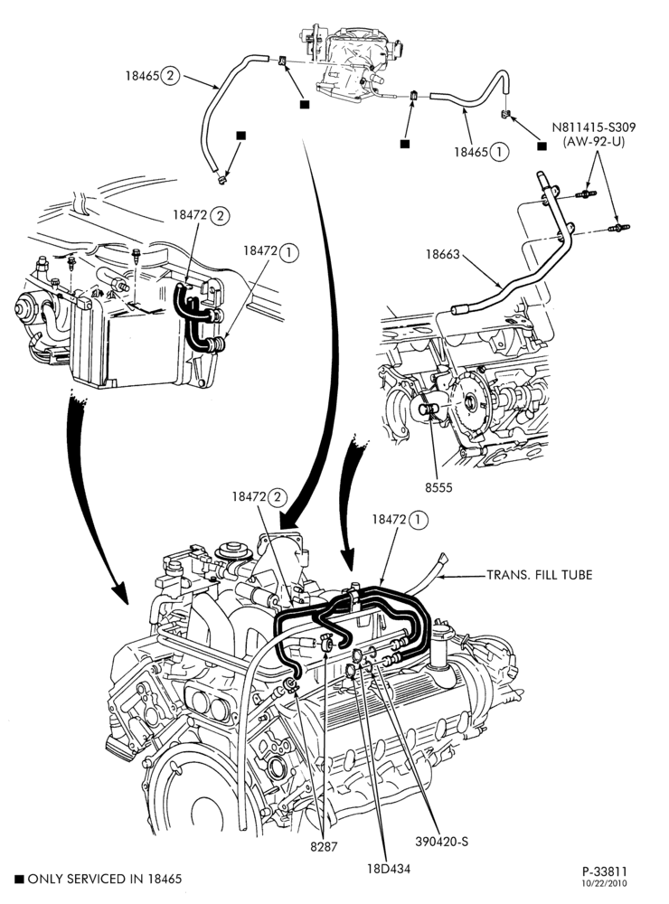 HEATERS-Heater hose installation - 8 cyl. 4.6L, 5.4L & 10 cyl. 6.8L - without aux.-E150/550