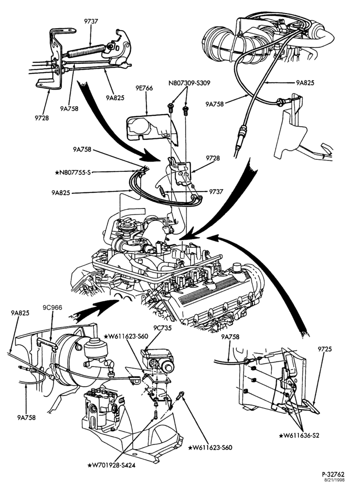 97 - 8 CYL. 4.6L & 5.4L-Accelerator linkage - 5.4L gas - E250 - including NGV