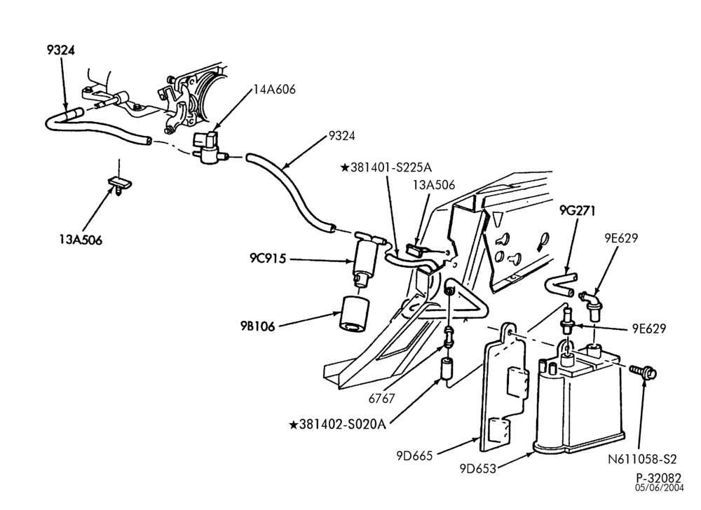 96.1 - 8 CYL. 4.6L-Fuel vapor canister & related parts