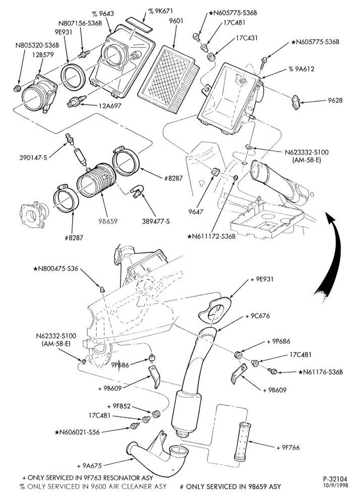 96 - 8 CYL. 3.4L - SHO - E (TAURUS)-Air cleaner