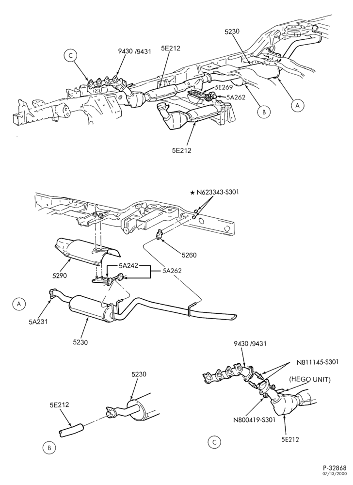 52.3 - SPRING, STABILIZERS, REAR SUSPENSION-Exhaust system - 8 cyl. 5.4L-TE