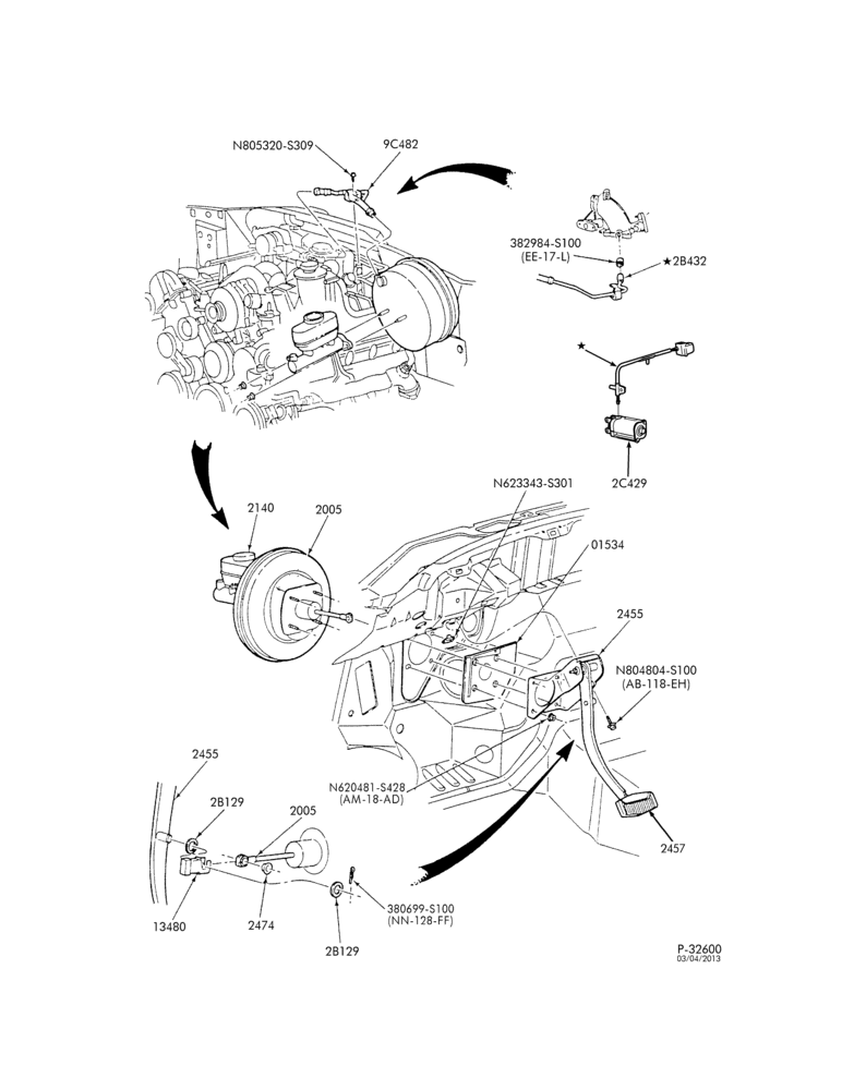 23 - BRAKES-Brake pedal & booster installation - 8 cyl. 5.4L-TE