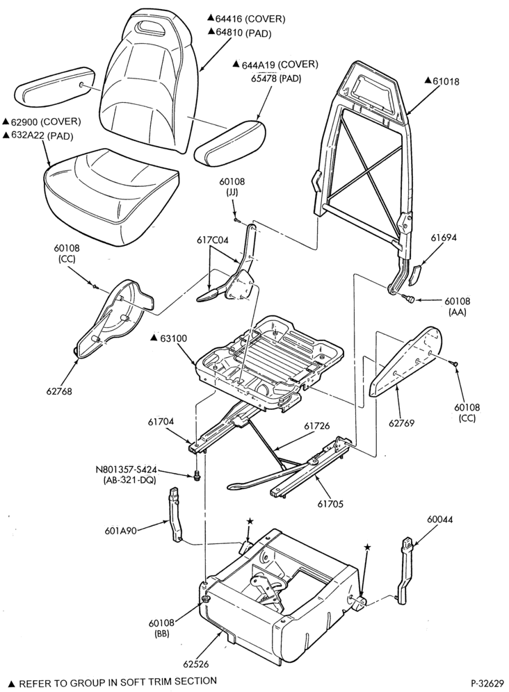 SEATS AND SEAT BELTS-Rear seat parts - second row - captain's chair-E150/450