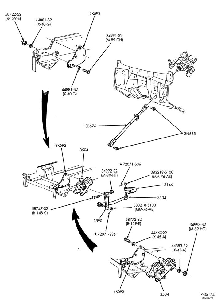 T72 - AT 545-SHIFT MECHANISM - Steering column - fixed wheel - Page B-F650/750