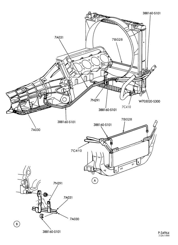 AUTOMATIC TRANSMISSION-EXTERNAL PARTS - Transmission oil cooling system - 8 cyl. 7.3L - ""Before 2/6/00''-L1