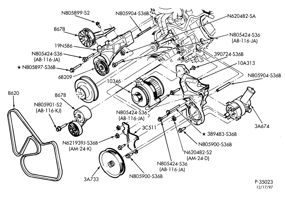 103.1 - ALTERNATOR, INSTRUMENT CLUSTER, BATTERY-Alternator mounting brackets - without A/C