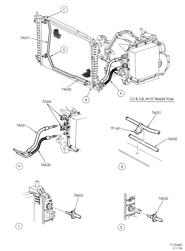 AUTOMATIC TRANSMISSION-EXTERNAL PARTS - Oil cooling system - without trailer tow - 6 cyl. 3.0L & 3.8L-TW