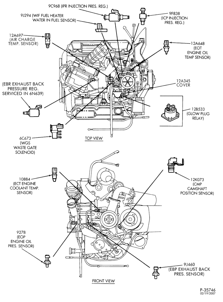 120 - ALTERNATOR, INSTRUMENT CLUSTER, BATTERY-Engine sensors - 8 cyl. 7.3L