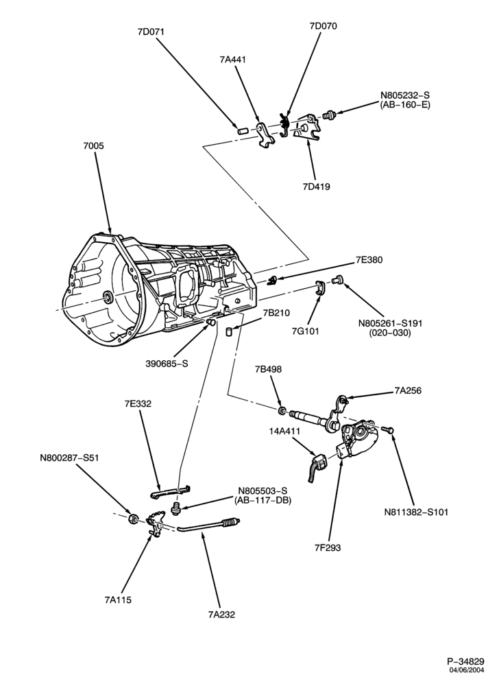 A70.22 - 4R100 TYPE-INTERNAL PARTS - Manual control linkage & parking pawl-TE