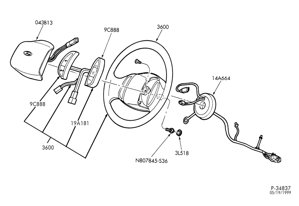 137 - STEERING WHEEL & HORN-2-spoke wheel - with air bag-L1