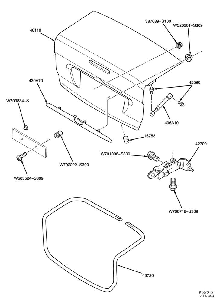 430 - LIFT/TAILGATE, LUGGAGE & BACK WINDOW-Decklid hinge, seal & related parts - B/T 54