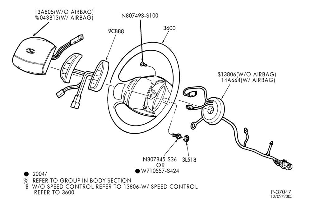 STEERING WHEEL & HORN-Steering wheel & horn 4-spoke wheel-E150/350, E550