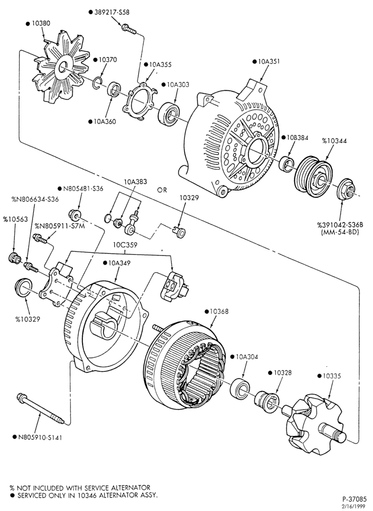 STARTER, IGNITION AND HEADLAMP SWITCHES-Alternator - Motorcraft 130 amp.