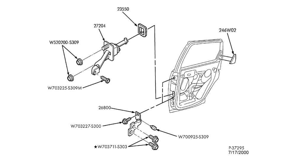 240.1 - BODY SIDES AND QUARTER-Hinges, seals & related parts - rear door - B/T 74