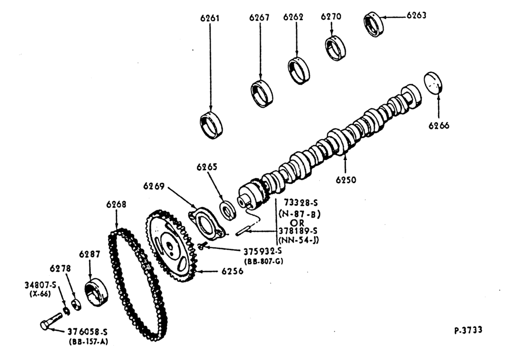 62 - 8 CYL. 5.8L (351 C.I.D.)-Camshaft, gear and bearings