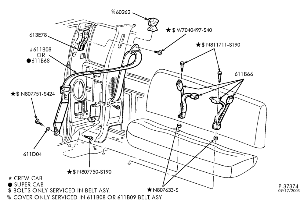 620 - SEATS AND SEAT BELTS-Seat belts - rear seat - Crew Cab & SuperCab-F650/750