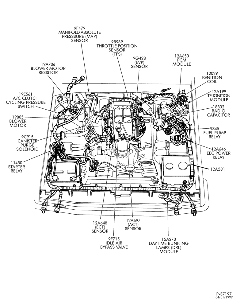 STARTER, IGNITION AND HEADLAMP SWITCHES-Engine control sensors & wiring - F250/350, F(Super Duty) - 8 cyl. 7.5L