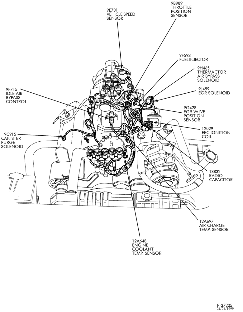 120.1 - DISTRIBUTOR AND IGNITION SYSTEM-Engine control sensors & wiring - E350 - 8 cyl. 7.5L