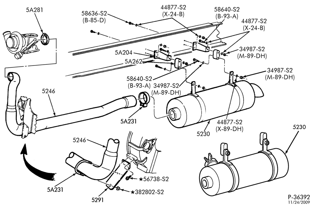 EXHAUST SYSTEM-Vertical & horizontal exhaust system & related parts- lower - 6 cyl. 5.9L Cummins ISB-F650/750
