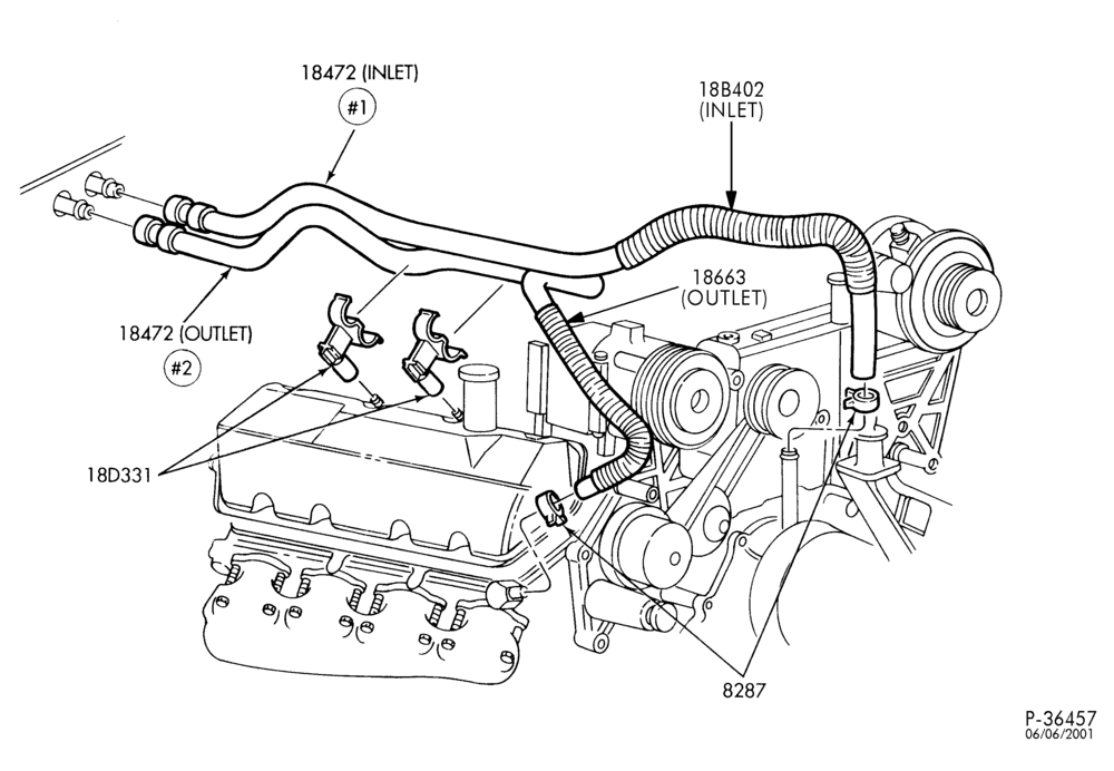 184 - HEATERS-Heater hose installation - 8 cyl. 7.3L Powerstroke-F650/750