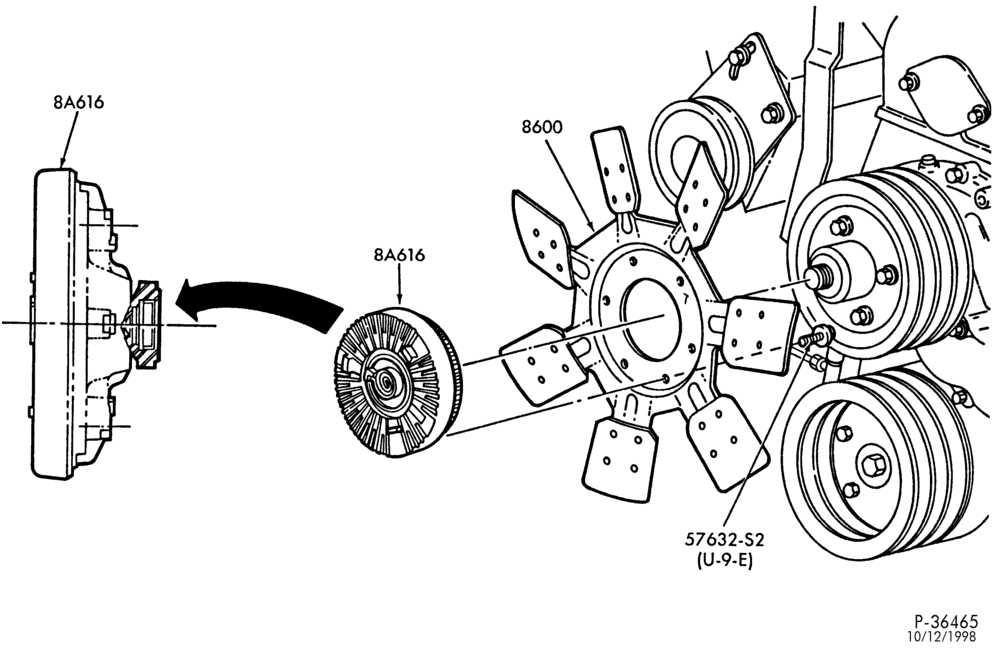 COOLING FAN, CLUTCH & RELATED PARTS-8 cyl. 7.3L Powerstroke-F650/750