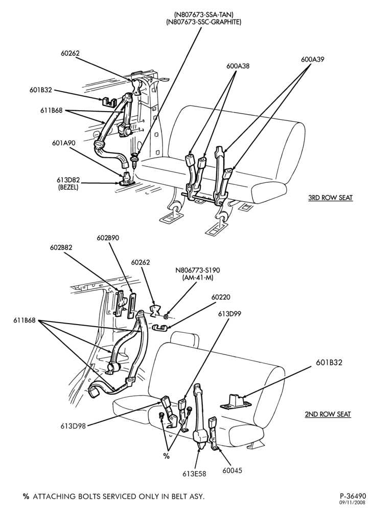 620 - SEATS AND SEAT BELTS-Seat belts - rear seats-L1