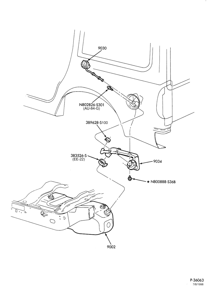 90.1 - 8 CYL. 5.4L-Fuel filler pipe installation
