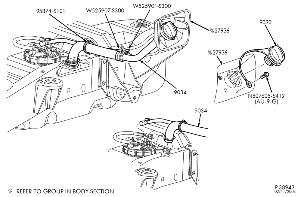 90.1 - 6 CYL. 4.0L - SOHC-Fuel filler pipe installation